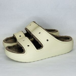 Crocs Cozzzy Unisex Sandals Size W10 M8 Off White Gray Sherpa Footbed Platforms